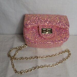 Popatu Girls Pink Glitter Solid Purse With Gold Chain Strap Crossbody